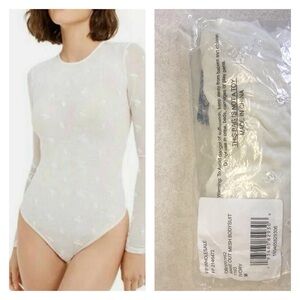 Free People Cream Make Out Mesh Thong Bodysuit Size M
